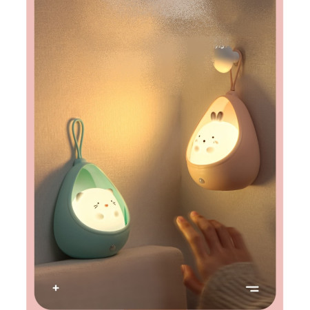 Lampa de veghe portabila cu 2 moduri de functionare  silicon non-toxic, reincarcabila USB, senzor miscare, albastru, pisicuta