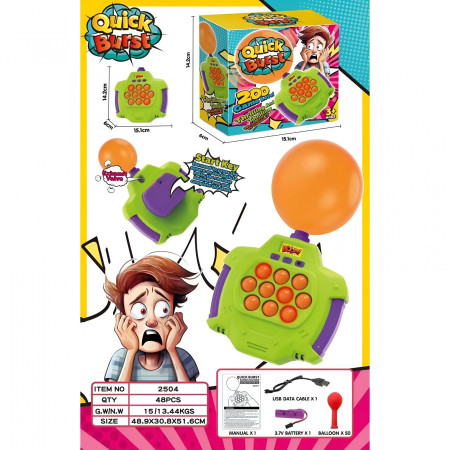 Joc Pop-It Antistres, Cyrax, Electronic, 50 de Baloane, Muzica, 2 Moduri de Joc, Nivel Maxim 200, 14.5x13.5x5.7cm, Verde