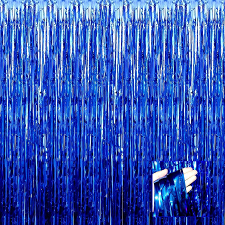 Perdea Franjurata, Cyrax, Model Decor Petrecere, pentru Fundal de Poze, Amenajare Colorata a Petrecerii, Dimensiune 100x200 cm, Albastru Inchis