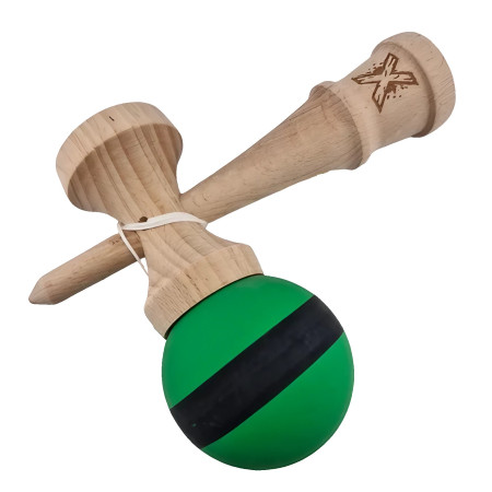 Kendama X Originala, Profesionala, Cyrax, 18 cm, din Lemn, Rubber Grip, Negru/Verde