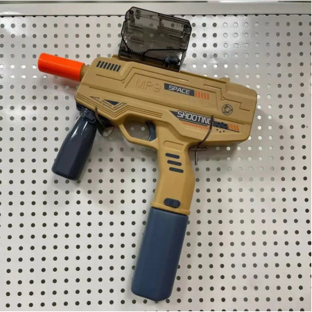 Mitraliera de jucarie electrica Cyrax cu bile de hidrogen de gel, gun bluster, tragere in rafala, varsta peste 6 ani, ochelari de protectie,  5000 de bile incluse, cablu de incarcare, 40.1 x 31.6 cm, Mp9, crem