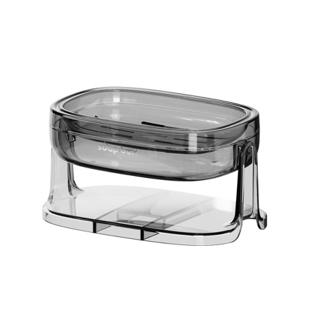 Savoniera cu Suport 2 in 1,  Pentru Perete sau Blat, PET, Scurgere Optima, GriTransparent