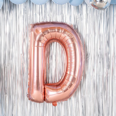 Balon Folie Metalizata Litera D, Cyrax, 100 cm, Umflati cu Heliu sau Aer, Ambalaj Individual, Pai inclus, Rose Gold