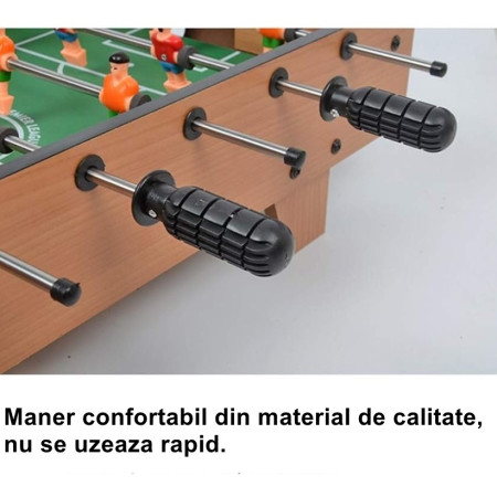 Masa de fotbal cu teren si 18 jucatori Cyrax, 6 manere, cu tablou pentru scor, din metal, lemn si ABS, 50 x 25 x 18 cm, cu picioare, pentru copii/adulti