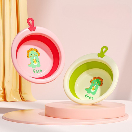 Cada Pliabila pentru Baie pentru Copii, Cyrax, Cadita pentru Bebelusi, Model Rotund cu Dinozaur, Roz, 30x30x3.7 cm, 4L