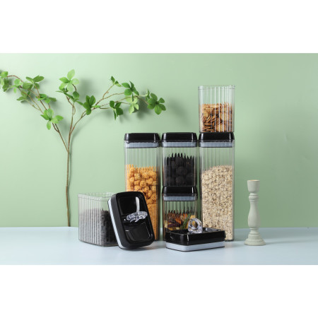 Set 5 Recipiente din Plastic, Cyrax, pentru Alimente/Obiecte, Inchidere Ermetica, Textura Ondulata, 4 x 1.5l, 1 x 3.3 l, Transparent