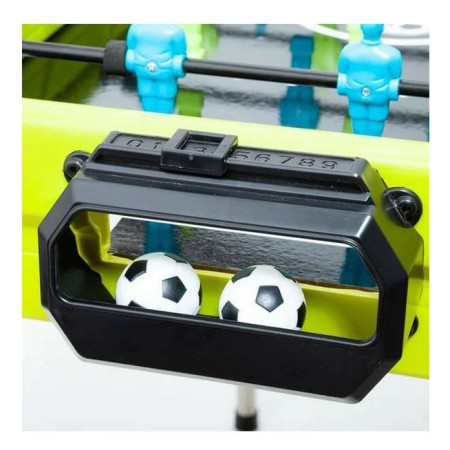 Masa de fotbal cu teren si 18 jucatori Cyrax, 6 manere, cu Tablou Scor, din Metal si ABS, 70 x 59 x 64 cm, Design Multicolor, pentru copii/adulti, verde