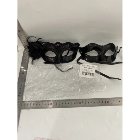 Set 2 Masti de Cuplu, Cyrax, pentru Carnaval, Bal Mascat, Marime Universala, Model Floare Laterala si Margele, Model Clasic Fluture, Negru