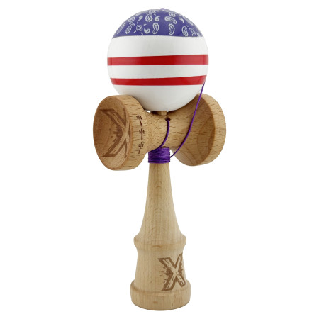 Kendama X CHICANOS Originala, Profesionala, Cyrax, Big Cups V2, Super Sticky cu Cupe Mari, Rulment Metalic, din lemn 18 cm, Ata 55 cm, Violet/Alb