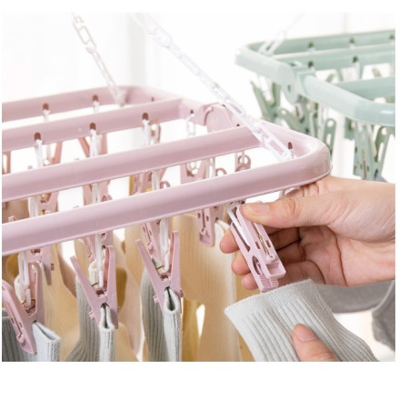 Uscator de rufe  32 de cleme, Plastic, Pliabil, rotire 360 grade, 32x32 cm, Roz