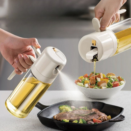 Dispenser pentru Ulei, Cyrax, prin Curgere si Pulverizare, Deschidere si Inchidere Automata a Rezervorul, 550mL, 11.4x7.8x22.8cm, Gri