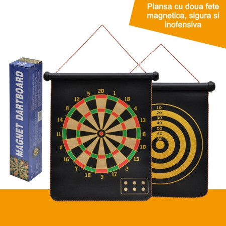 Set Joc Darts Cyrax, Doua Fete pentru Joc, 6 Sageti Incluse, Magnetic, Dimensiuni 37 x 40 cm, Design clasic, Multicolor
