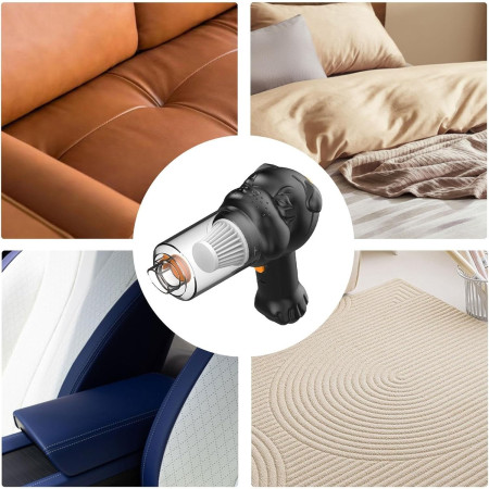 Aspirator Auto 4 in 1 Portabil fara Fir,  120W, Autonomie 1-3 h, 2 Viteze, Aspirare Umeda/Uscata, Functia de Sulfare/Umflare, Negru