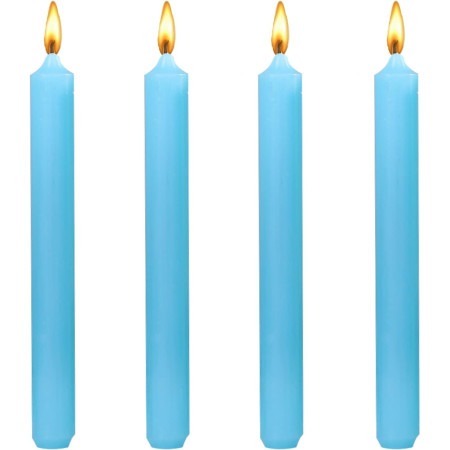 Set 4 Lumanari,  pentru Suport de Masa, Fara Miros si Fum, din Parafina, 2.2 x 25 cm, Albastru