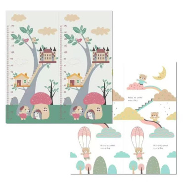 Covoras pentru Copii, Cyrax, cu 2 Fete, Model Ursulet/Catelusi, din XPE+PE, Impermeabil, Antiderapant, Protectie Termica, +3 Luni, Pliabil, 180 x 200 x 1.5 cm, Multicolor