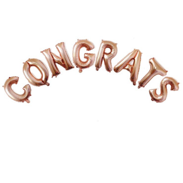 Set 8 Baloane din Folie Metalizata, Cyrax, Model Scris Congrats, Litere de 40 cm, Tema Absolvire, Baloane Party, Ambalaj Individual, Pai Inclus, Umflare cu Aer sau Heliu, Roz