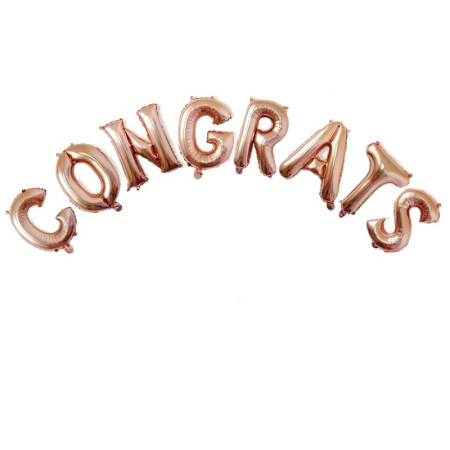 Set 8 Baloane din Folie Metalizata, Cyrax, Model Scris Congrats, Litere de 40 cm, Tema Absolvire, Baloane Party, Ambalaj Individual, Pai Inclus, Umflare cu Aer sau Heliu, Roz