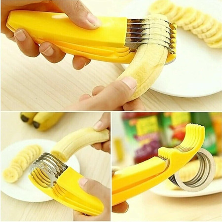 Feliator pentru Alimente, Cyrax, Accesoriu pentru Bucatarie, Cutit pentru Legume si Fructe, Model Banana, Ergonomic, 17.5x5x4 cm, Galben