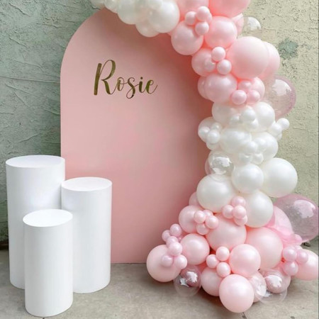 Set 16 Baloane din Latex Metalizate, Cyrax, Model Party, 30 cm, Alb, Roz, Roz Chrome, Transparent Confetti 2.8 g