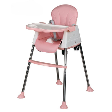 Scaun de Masa Pliabil 3in1, Cyrax, Reglabil, Multifunctional, 3 Pozitii, Masuta si Husa Detasabile, Roti, Centura de Siguranta, Ajustare Inaltime, Roz