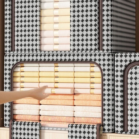 Cutie de Depozitare Pliabila,  Cu fermoar Bidirectional, 100 L, Textil, 60x42x40 cm, Cadru Metalic, o Fereastra, Suport Baza Stabil din Plastic, Design Zebra, Alb Negru