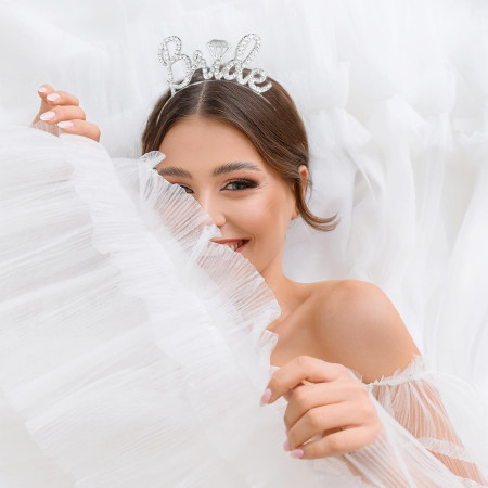 Coronita pentru Mireasa, Cyrax, Model Bride, cu Cristale, Marime Universala, 12.5 x 14.5 cm, Alb