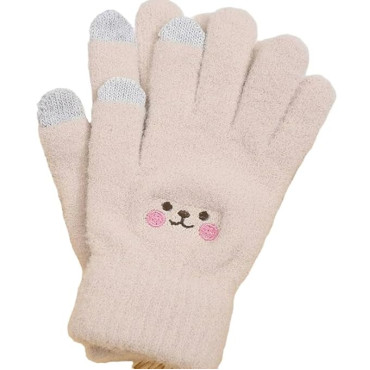 Manusi Dama,  Model Fata Zambitoare, Functie Touchscreen (ecran tactil), Material Lana Brodata, Manseta Elastica, Interior Pufos, Marime Universala, Bej