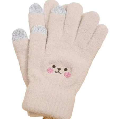 Manusi Dama,  Model Fata Zambitoare, Functie Touchscreen (ecran tactil), Material Lana Brodata, Manseta Elastica, Interior Pufos, Marime Universala, Bej