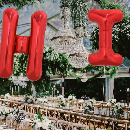 Balon Folie Metalizata Litera I, Cyrax, 40 cm, Umflati cu Heliu sau Aer, Ambalaj Individual, Pai inclus, Rosu