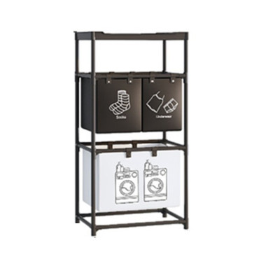 Cos de Rufe,  3 Rafturi, 3 Cosuri, Cadru de Otel Inoxidabil, 123x28x57 cm, Negru