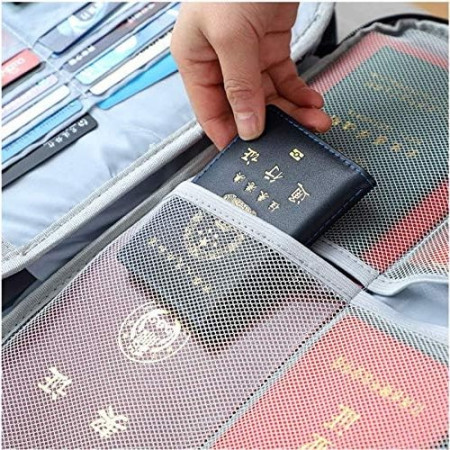 Geanta Flippy pentru Depozitare Acte si Documente, Facturi, Carduri, cu Cod de Securitate, 3 Compartimente, Impermeabila, 37 x 10.5 x 27 cm, Gri