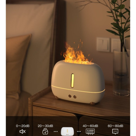 Umidificator de tip flacara,  cu aromaterapie, 7 culori, 250 ml, alb