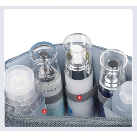 Geanta cosmetice voiaj, Cyrax, material panza, impermeabil, 3 compartimente, cu agatatoare, Gri, 47 x 28 x 20   cm