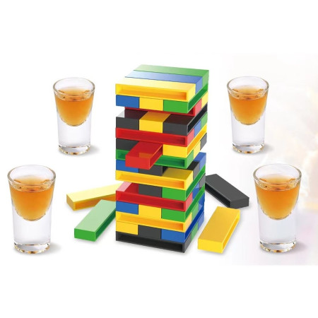 Joc de Baut Cyrax, Turn Jenga din Plastic, cu 4 Pahare de Shot, +18 Ani, Multicolor