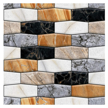 Set 10 x Placi Tapet Autocolant 3D cu Imitatie de Marmura Asimetrica,  pentru Perete Bucatarie Sufragerie, Usor de Curatat, Rezistent la Apa, Autoadeziv, 30x30 cm, Maro Gri Negru