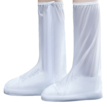 Protectie Incaltaminte pentru Ploaie si Noroi,  Impermeabila, Talpa Antiderapanta, cu Fermoar si Capsa, Inaltime 40 cm, Marime XL 40-41, Alb