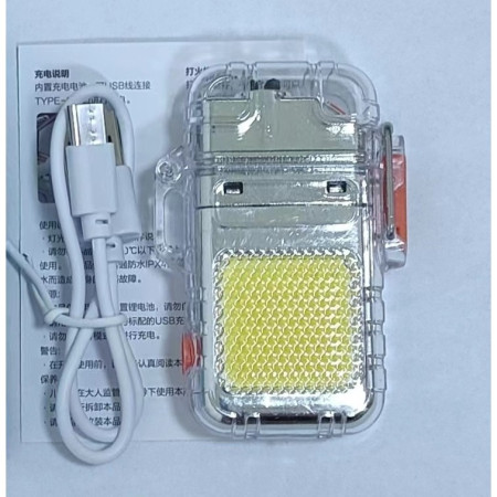 Lanterna Tip Breloc cu Bricheta,  Impermeabila, 3 Moduri Iluminare, 300 mAh, Incarcare USB-C, COB, Raza de Actiune 50 - 100 m, 7.4 x 4.9 x 1.7 cm, Argintiu