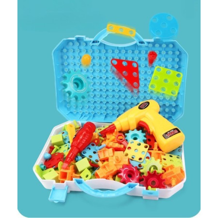 Jucarie Educativa Si Interactiva, Cyrax, Set De Constructie Puzzle Din ABS Cu Bormasina Pentru Dezvoltatea Creativitatii Si A Indemanarii 2D si 3D, Valiza, +3, 31x7x25 cm, 336 Piese