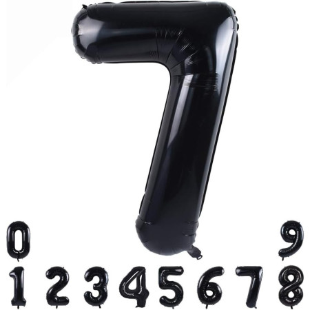 Balon din Folie Metalizata, Cyrax, Figurina Cifra, Tema Aniversare 80 cm, Ambalaj Individual, Pai inclus, Umflare cu Aer sau Heliu, Negru, Cifra 7