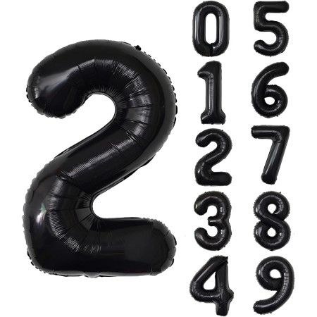 Balon din Folie Metalizata, Cyrax, Figurina Cifra, Tema Aniversare 40 cm, Ambalaj Individual, Pai inclus, Umflare cu Aer sau Heliu, Negru, Cifra 2