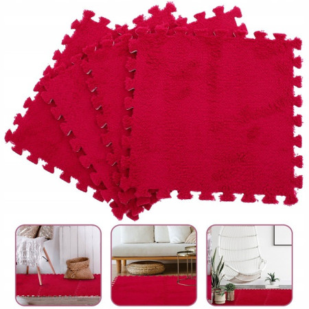 Set 10 Piese Covor tip Puzzle, Cyrax, Spuma EVA, Pufos, 30 x 30 x 1 cm, Rosu