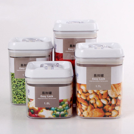 Cutii de Depozitare Alimente, Cyrax, Set din 4 Cutii pentru Condimente in Bucatarie, Cutii de tip Container, Diferite Dimensiuni, cu Capac Ermetic, din Plastic PP, Transparent