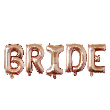 Set Baloane din Folie Metalizata, Cyrax, Model Scris Bride, Litere de 100 cm, Tema Iubire, Baloane Party, Ambalaj Individual, Pai Inclus, Umflare cu Aer sau Heliu, Roz