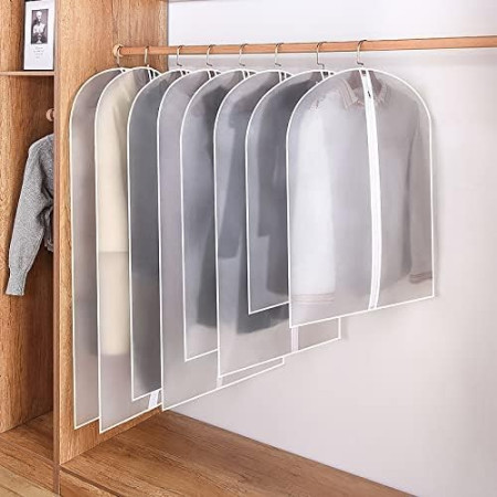 Set 5 Huse de Depozitare cu Fermoar,  pentru Haine, de Protectie, pentru Voiaj, Netesut, Rezistent la Praf, 60x120 cm, Transparent-Alb