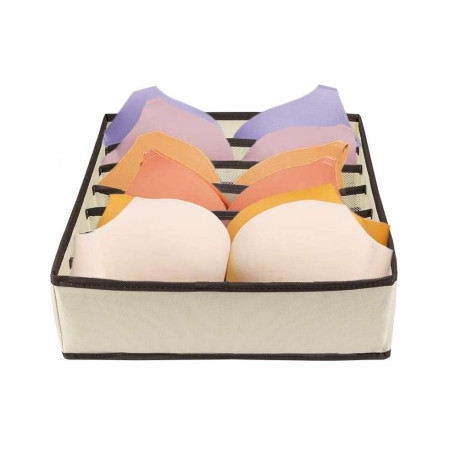 Cutie De Depozitare,  Pentru Lenjerie, Sosete Si Sutiene, Material Textil, 7 Compartimente, 32 x 32 x 10 cm, Culoare Bej