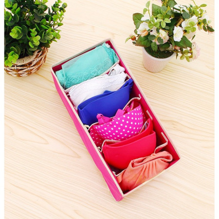 Cutie De Depozitare,  Pentru Lenjerie, Sosete Si Sutiene, Material Textil, 6 Compartimente, 32 x 16 x 10 cm, Culoare Roz