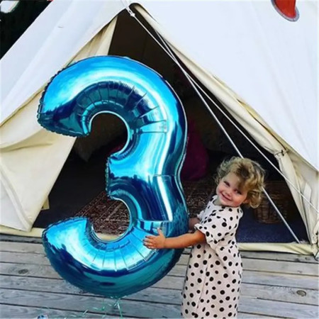 Balon din Folie Cyrax, Cifra 3, 81 cm, Pentru Aer sau Heliu, Albastru
