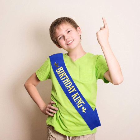 Panglica pentru Aniversare, Cyrax, Model Birthday King, Tematica Aniversare, 160x9.5 cm, Albastru