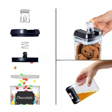 Set 7 Recipiente Organizare Alimente, Cyrax, Inchidere Etansa, Etichete Reutilizabile, Cupe Masurare, 4 Dimensiuni Diferite, din Plastic Dur, Transparent