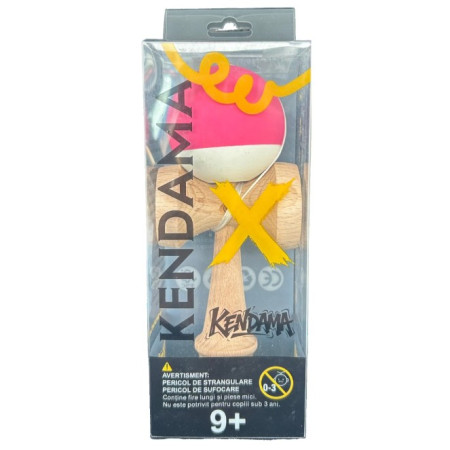 Kendama X Originala, Profesionala, Cyrax, din Lemn, 18 cm, Rubber Grip, Roz inchis/Alb